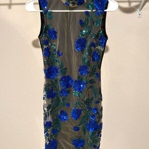 Blue and Green Sequin Cocktail Dress